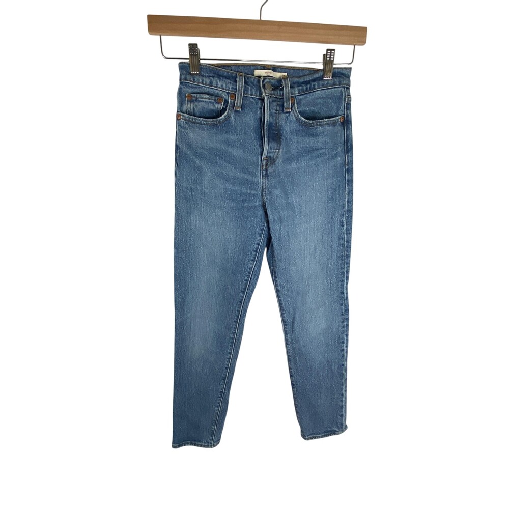 Levis Wedgie Straight Jeans Womens 24 Blue High Rise Button Fly Premium Stretch